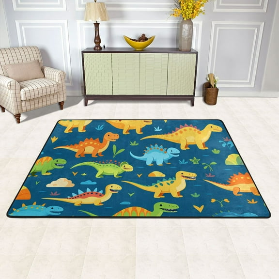 Area Floor Mats Cute Dinosaurs Large Nursery Rugs Non-Slip Living Room Carpets Bedroom Doormat for Dinning Decor 36" x 24"
