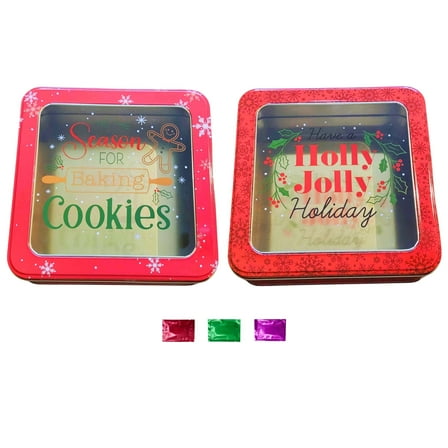 Christmas Tin Food Containers with Lids, Holiday Cookie Containers for Gifts, Red Square Storage Canisters for Treats Chocolates Candy Party Favor Pack of 2 w/ Snoep in Beperkte Oplage