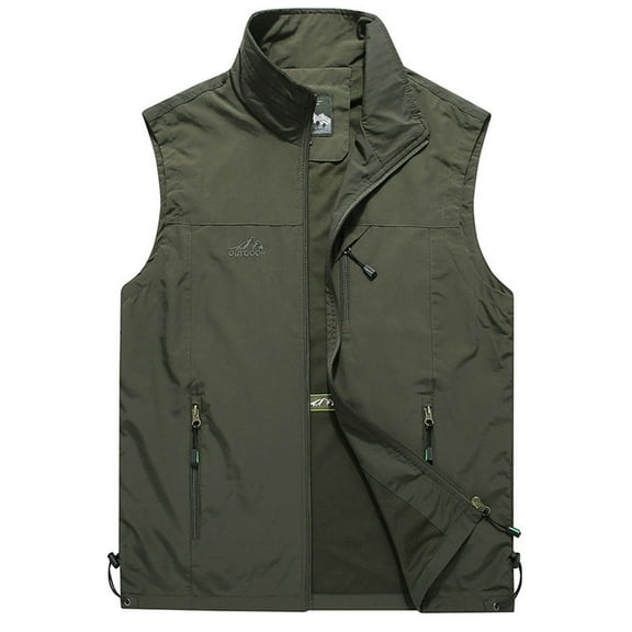 JNGSA Sleeveless Jacket with Pockets Full Zip Vest for Mens Casual Outdoor Casual Collared Vest Waistcoat Fall Solid Color Outwear Army Green L