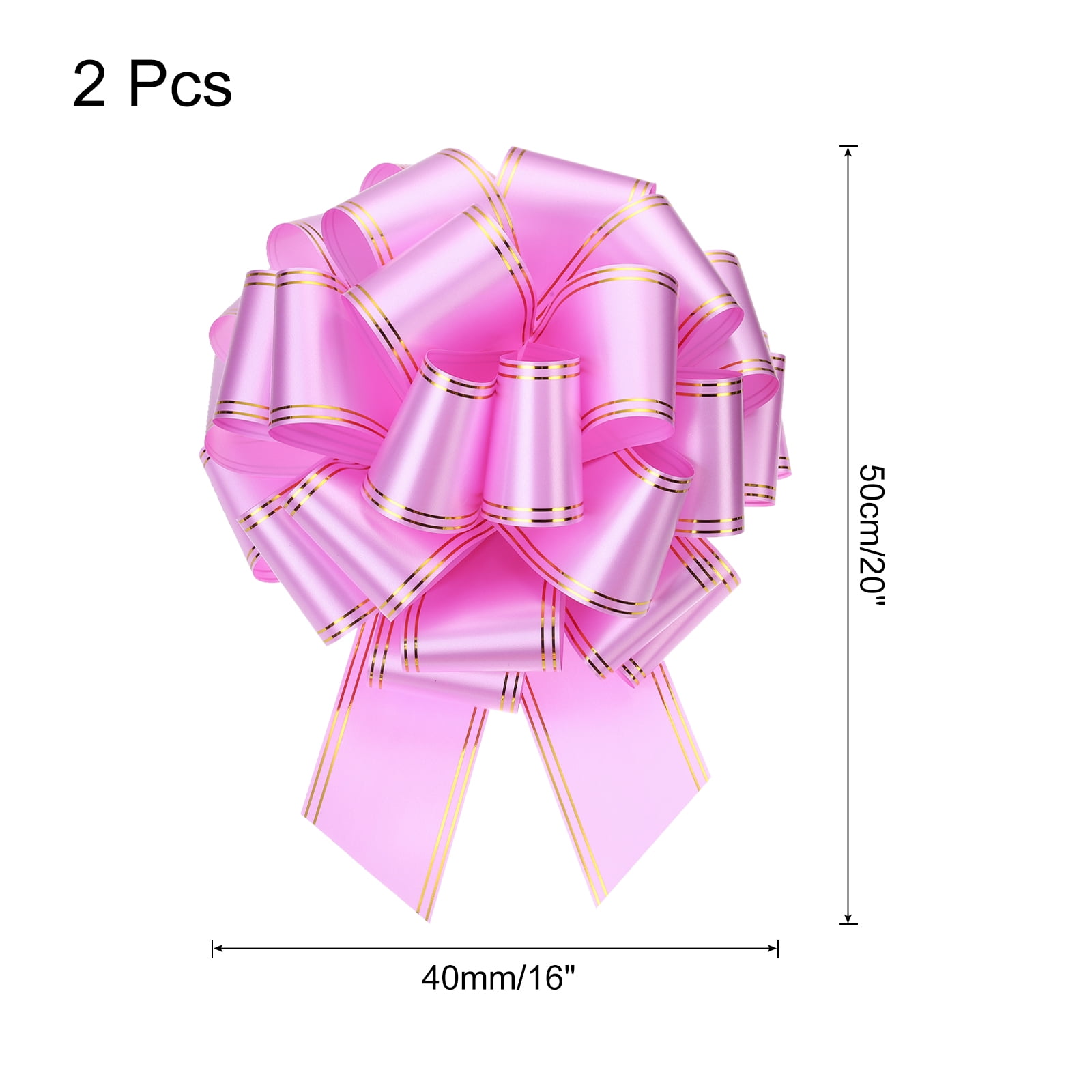 2pcs 16 Inch Giant Large Pull Bow Big Metallic Car Bows Ribbon with Gold Edge for Gift Christmas, Pink