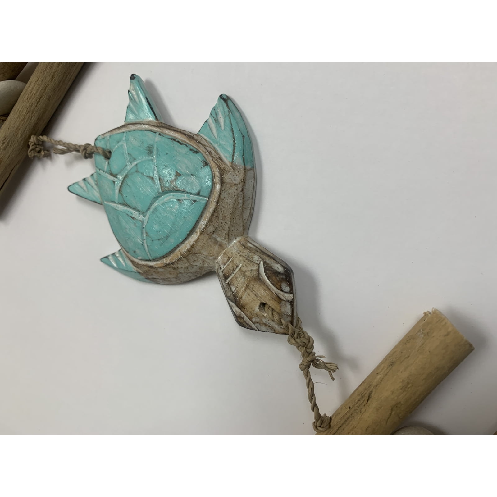 Wooden Aqua Three Turtle Strand With Driftwood and Stone Mobile