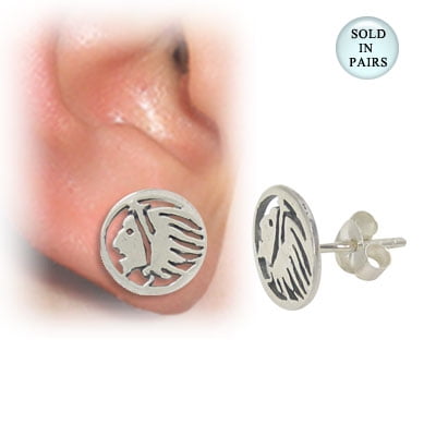 Sterling Silver Native American Design - Ear Stud .925 Sterling Silver with Native American Head Design