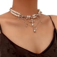 thumbnail image 2 of Collier Croix de Perles à Plusieurs Couches, un design Doux, cool, Rétro et Subtilement Luxueux pour un Accessoire unique de Clavicule., 2 of 5