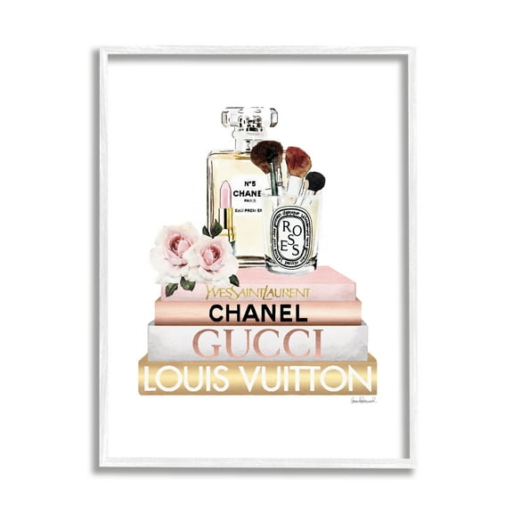 Stupell Industries Fashion Essentials with Iconic Glam Brands Graphic Art White Framed Art Print Wall Art, 11x14, by Amanda Greenwood