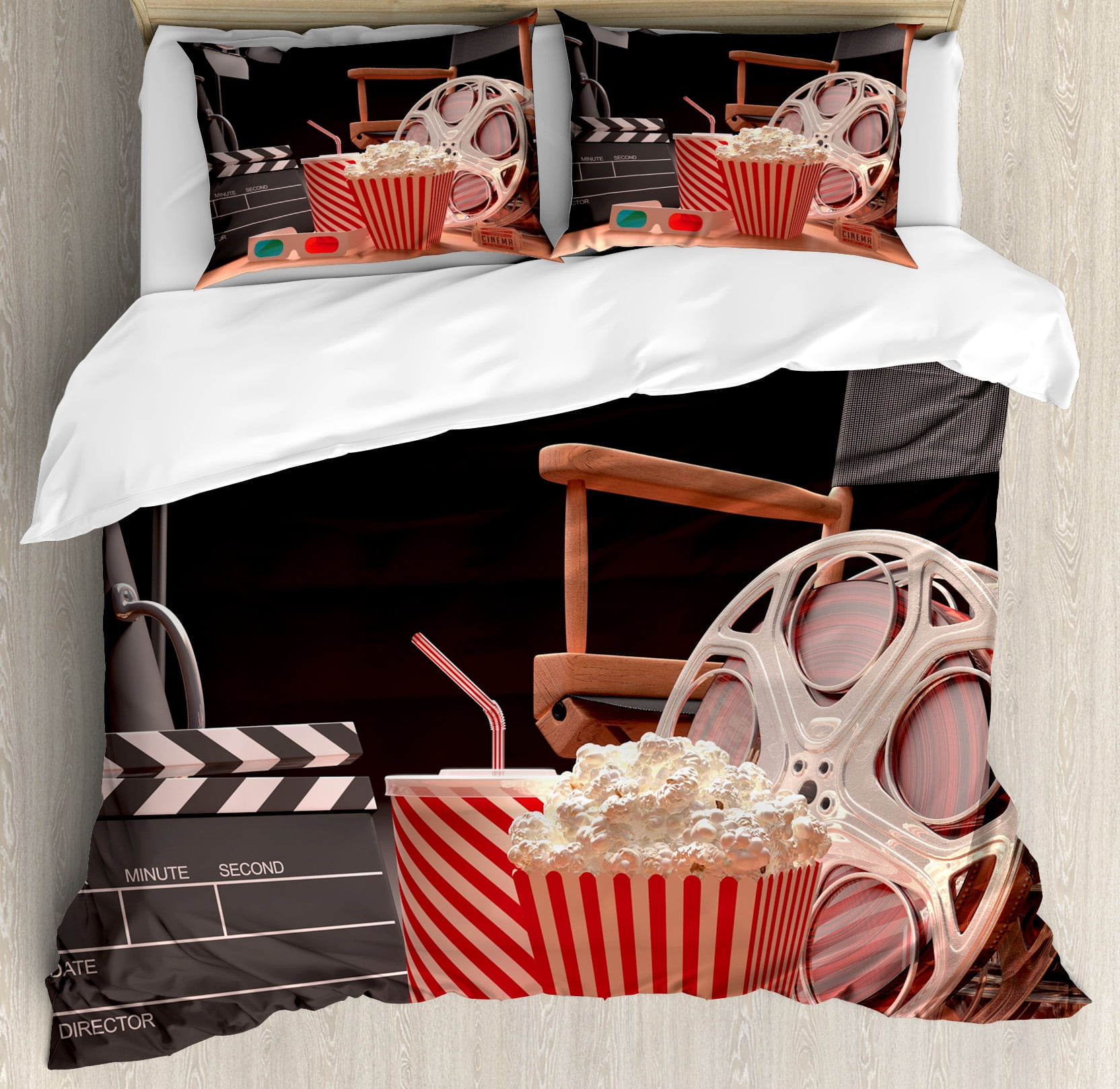 Movie Theater Theme Queen Duvet Cover Set with Pillow Shams
