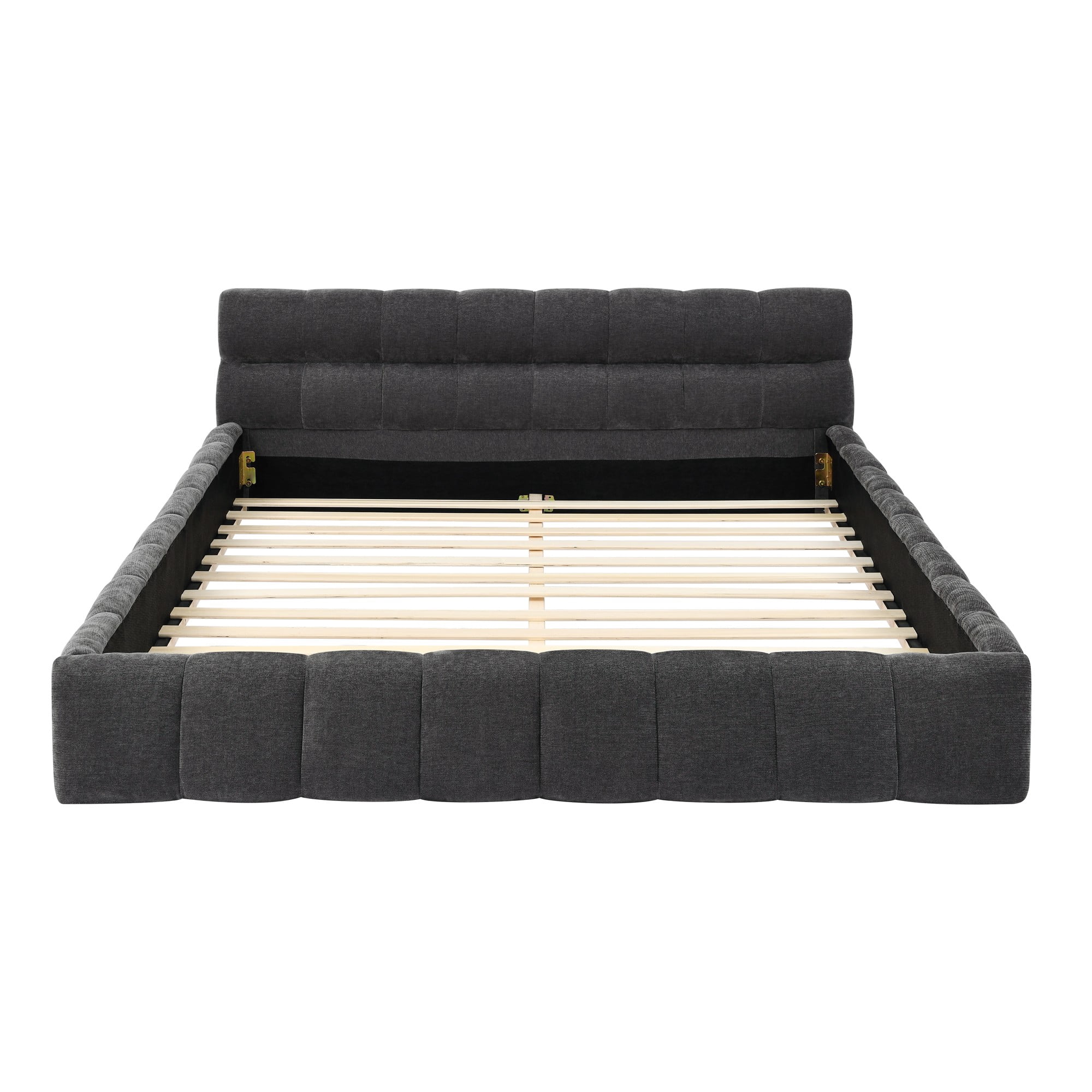 Queen Size Solid and Stable Upholstered Bed Frame with Thick Fabric, Chenille Fabric Grounded Platform Bed with Headboard and Solid Frame, No Box Spring Needed(68''*86,5''*23,5'') (Dark Gray)