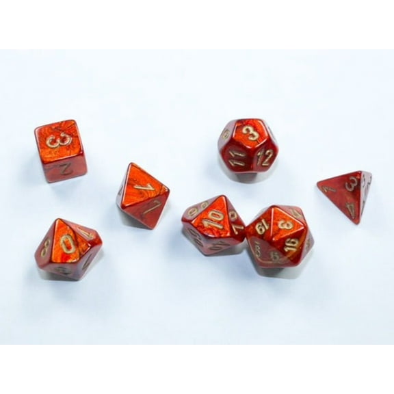 Chessex CHX20414 Cube Mini Scarab Dice, Scarlet & Gold - Set of 7