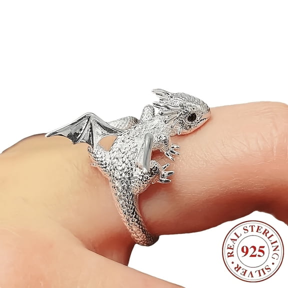 S925 Sterling Silver Flying Dragon Ring, Cute Female Personality Index Finger Ring With Animal Shape Design