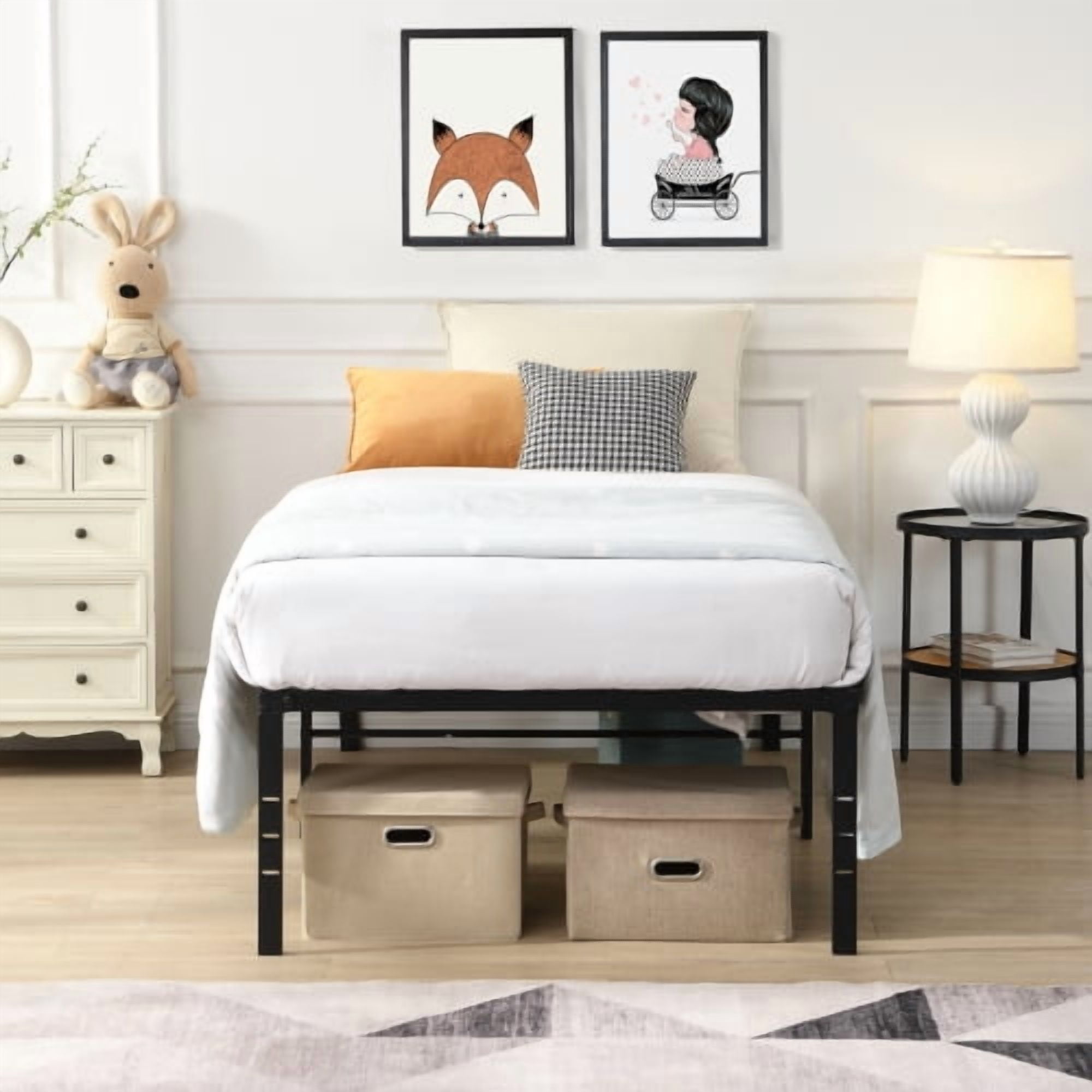 Euroco Metal Twin Size Platform Bed Frame, Heavy Duty Metal Bed, Black