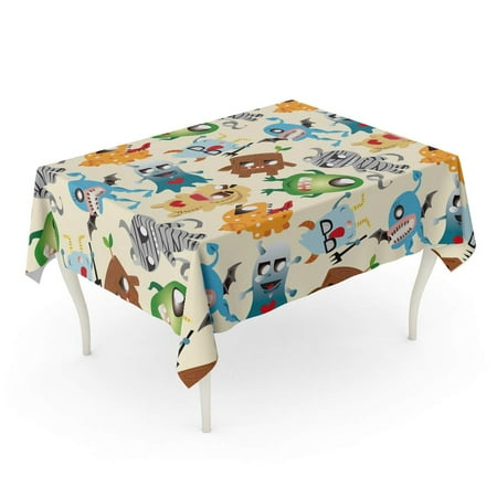 

KDAGR Monster Pattern Cute Dinosaur Cartoon Alien Beast Biological Tablecloth Table Desk Cover Home Party Decor 52x70 inch