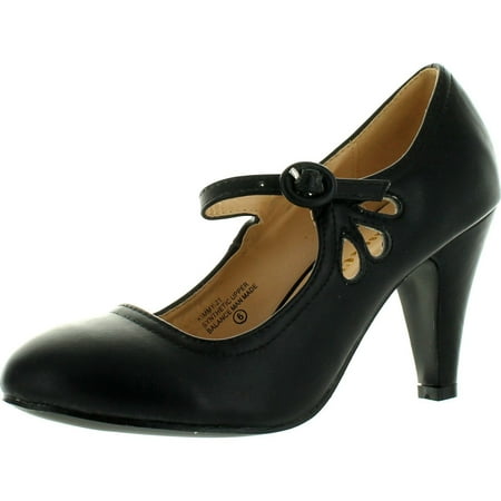 

CHASE & CHLOE KIMMY-21 Women s Round Toe Pierced Mid Heel Mary Jane Style Dress Pumps Black 9