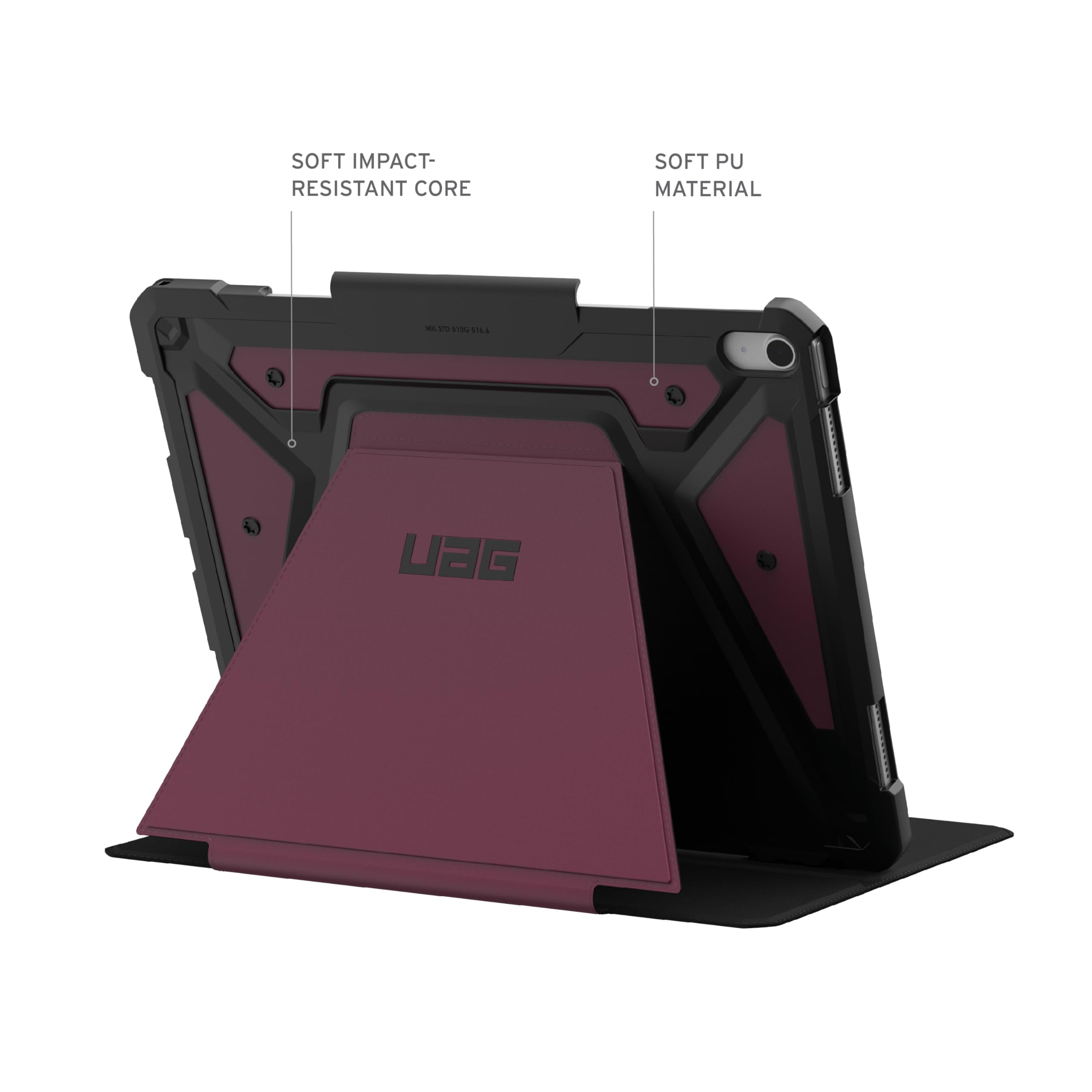 UAG iPad Air 13" Case (1st-3nd Gen 2024-2026) M4/M3 - Rugged Multi-Angle Viewing Folio Protective Cover Pencil Holder & Adjustable Stand, Metropolis SE Bordeaux