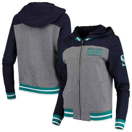 Seattle Mariners New Era Women's French Terry Full-Zip Hoodie - Heathered Gray/Navy