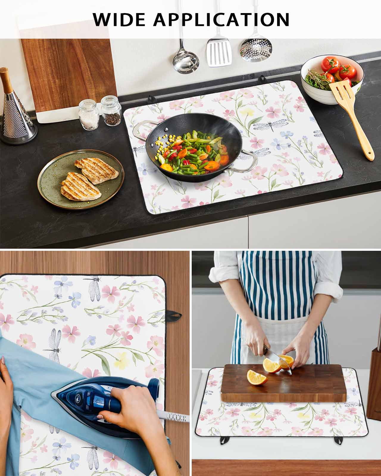 nqOlkjepod Large Induction Cooktop Protector Mat 24"x21", Pastoral Flower Stove Top Covers for Electric Stove, Summer Watercolor Garden Botanical Stove Burner Cover Mats, Glass Top Stove Cover