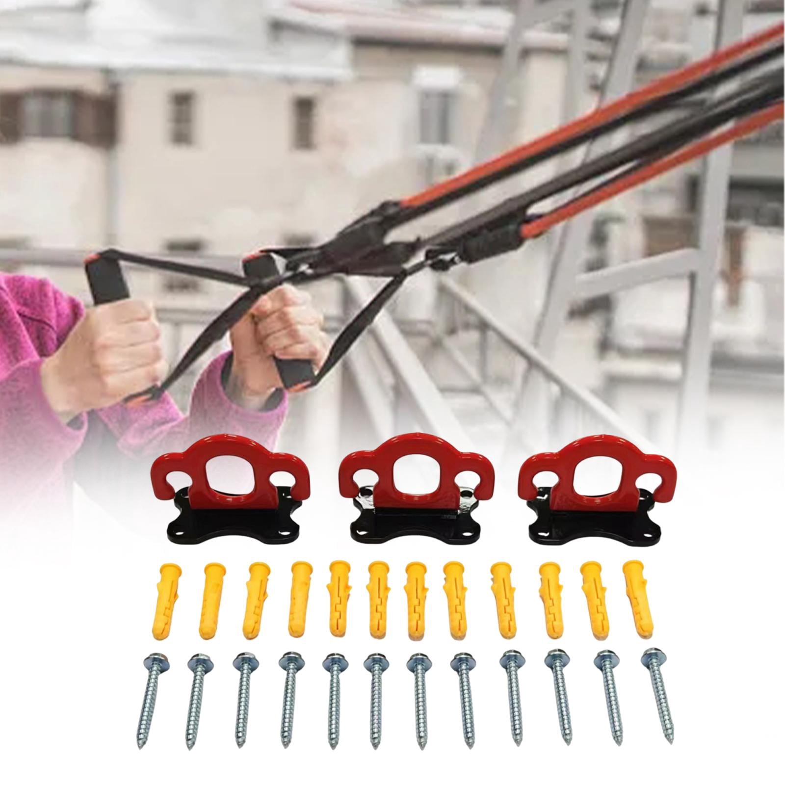 DimyFew 3 Pieces Wall Mount Workout Anchors, Gym Exercise Anchors, Iron Band Hooks, Band Red Black