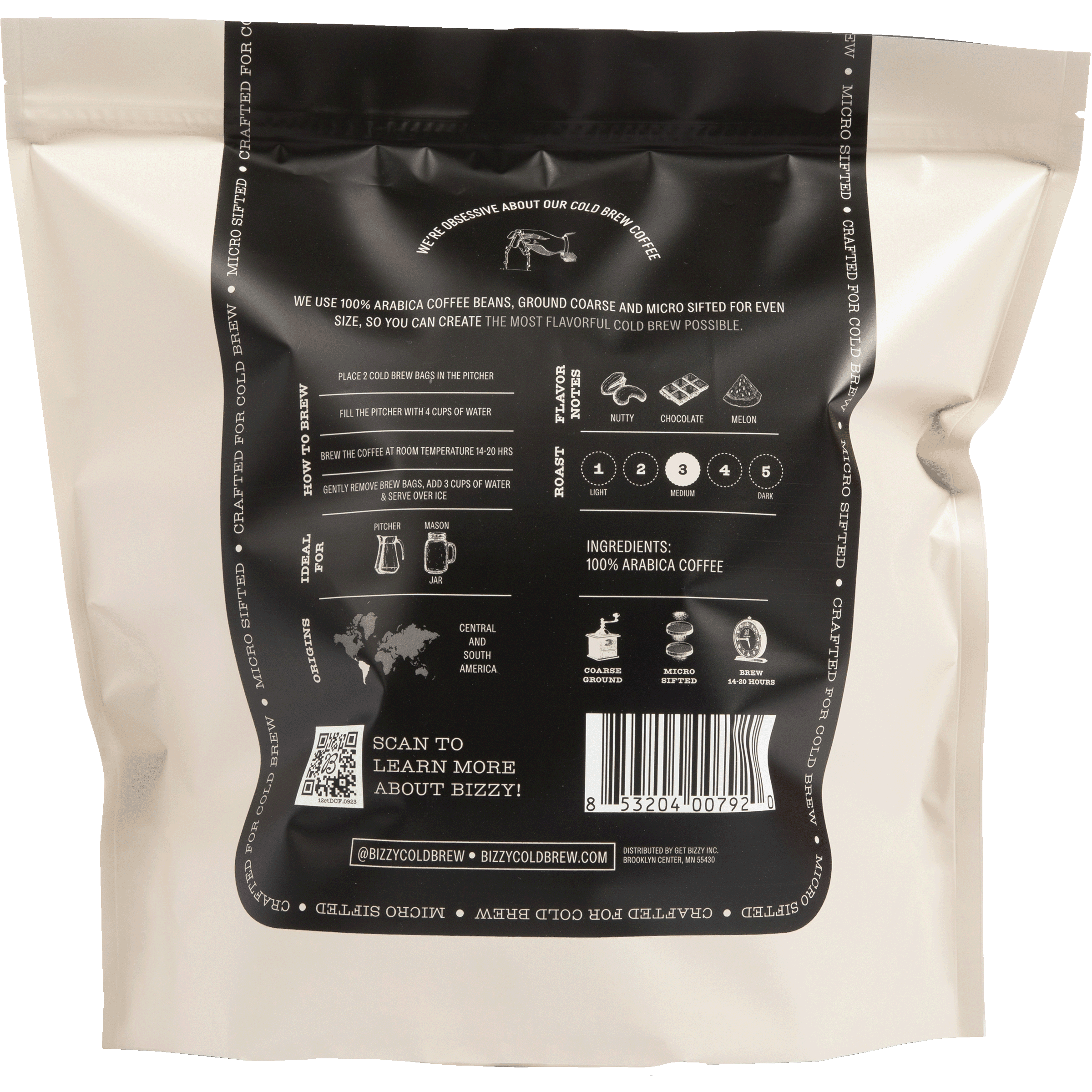 Bizzy Cold Brew Coffee | Decaf Blend | Water Process | Coarse Ground Coffee | Micro Sifted | Specialty Grade | 100% Arabica | Brew Bags | 12 Count | Makes 42 Cup