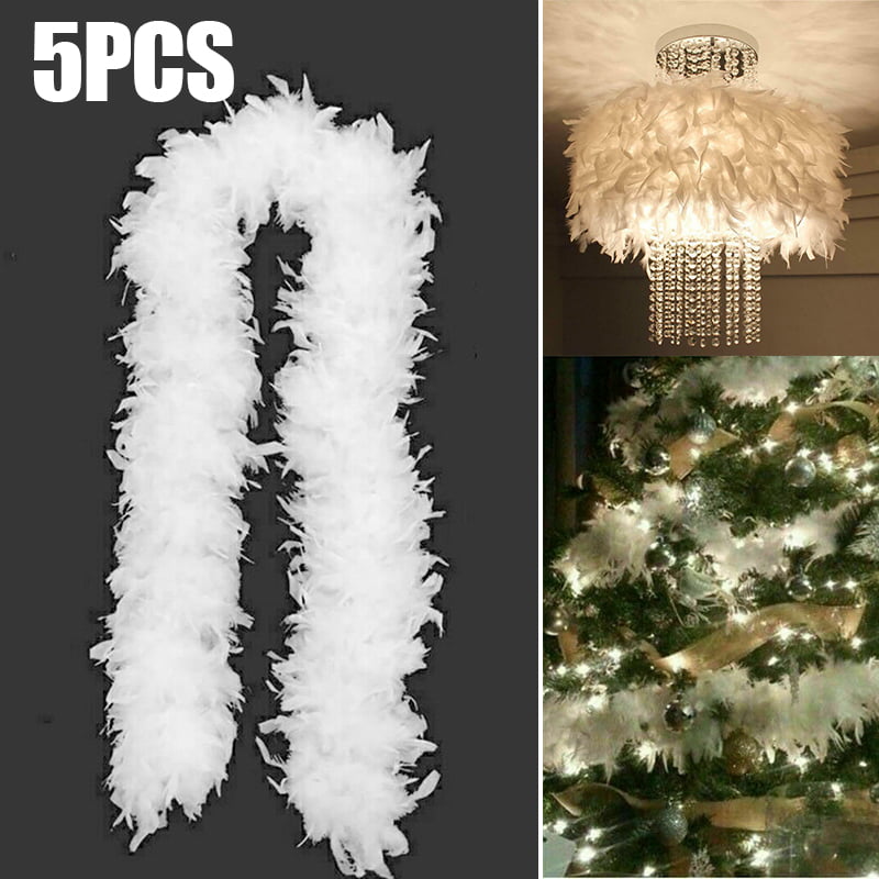 5PCS 2M Christmas White Feather Ribbon Xmas Tree Boa Strip Garland Party Decor 