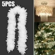 5Pcs White Feather Strips, Party Dress Ribbon Feather Boa Strips, Garland Craft Turkey Feather Decor 2M