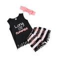 thumbnail image 1 of Sonducket Traje de pantalones cortos para bebé, camiseta con estampado de letras, chaleco, borla, pantalones cortos, diadema conjuntos de ropa Negro 130cm, 1 of 6