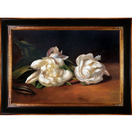Tori Home Branch of White Peonies with Pruning Shears by Edouard Manet Framed Painting Print on Wrapped Canvas