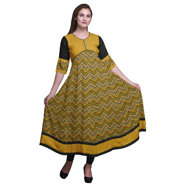 Bimba Kurti Longue Imprimée pour Femmes Robe Anarkali Indienne Haut Tunique Décontracté