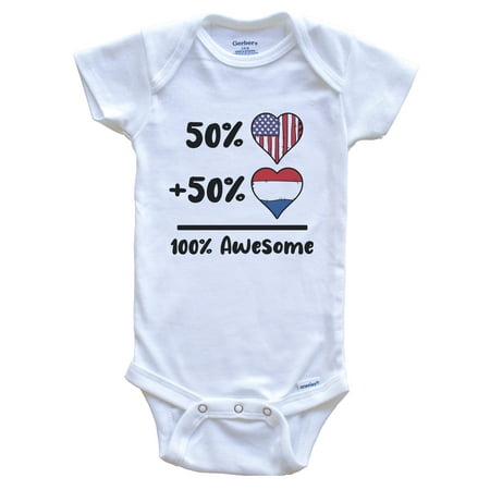 

50% American 50% Dutch 100% Awesome Netherlands Heart Flag Baby Bodysuit