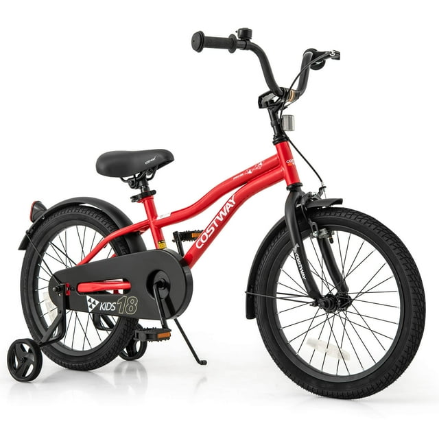 Costway Vélo pour Enfants de 18 Pouces pour Garçons et Filles de 4 à 8 Ans avec Siège Ajustable, Frein à Main, Réflecteurs, Rouge