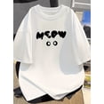 thumbnail image 1 of Men's Casual Short Sleeve T-Shirt with Playful Cat Face & MEOW Graphic Print - 100% Cotton Round Neck Summer Tee, Machine Washable, White, Everyday Shirt, Relaxed Fit Shirt, Breathable Fabric, 1 of 6
