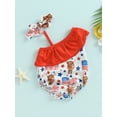 thumbnail image 2 of Wassery Independence Day Infant Baby Girl Swimsuit 6M 12M 18M 24M 2T 3T 4T Toddle Girls 4th of July Jumpsuit Swimwear Cow Print One Shoulder Ruffle Bathing Suits and Headband Beachwear, 2 of 8