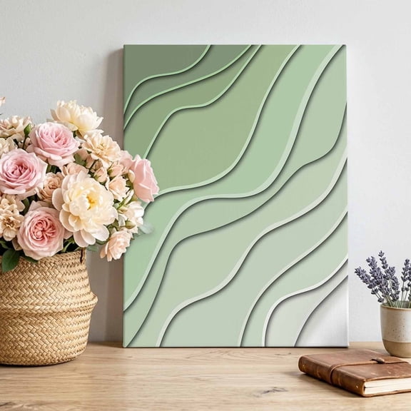 Canvas Wall Art Sage Green Canvas Art Print Ombre Stripes Geometric Color Gradient Pictures Wall Decor for Living Room Bedroom Artwork Decorations Stretched Framed Ready to Hang 16"x24"