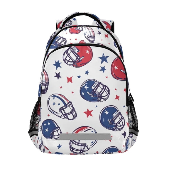 FORMRS Kids School Backpack Elementary Student Unisex Travel Bookbag with Reflective Stripes, Cartoon American Football Helmets