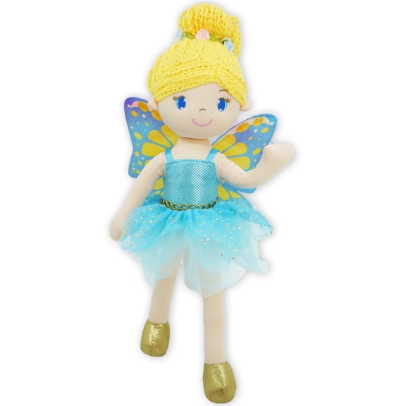 Lullaberry 16” Enchanted Fairy Doll Fayetta - Plush Stuffed Soft Doll Girl Gift - Blue Outfit and Wings