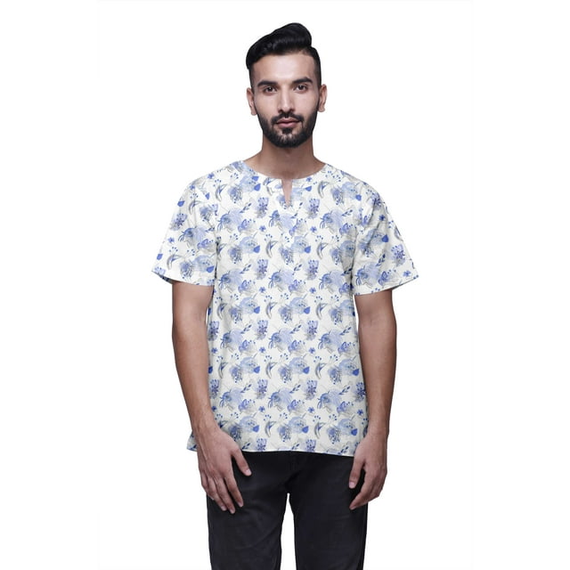 Atasi Tailored Fit Short Kurta Cotton Cambric Printed Keyhole Neck Casual Shirt