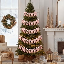 Kumdkd Pink Christmas Garland Bow Decor - 6.5ft Polyester Festive Strand for Tree, Wall & Party Decorations, Reusable Holiday Décor Hassle-Free Hanging