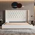 thumbnail image 6 of Merluxy Queen Bed Frame Upholstered Bed Wingback Headboard Velvet Tufted Diamond Button/No Box Spring Needed/Easy Assembly/Cream, 6 of 10