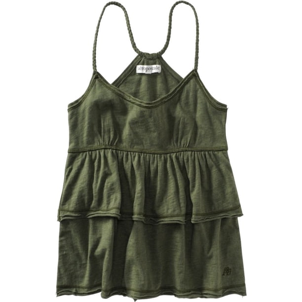 Aeropostale - Camiseta sin mangas con volantes para mujer, verde, extra pequeña