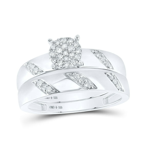 Sterling Silver His Hers Round Diamond Cluster Matching Wedding Set 1/4ctw, Women's Size: 5-10, Mens Size: 7-13