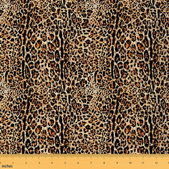 Manfei Brown Animal Print Sewing & Crafting Fabric (1 Yard), Leopard Cheetah Home Decor Fabric by the Yard, Wildlife Theme DIY Fabric