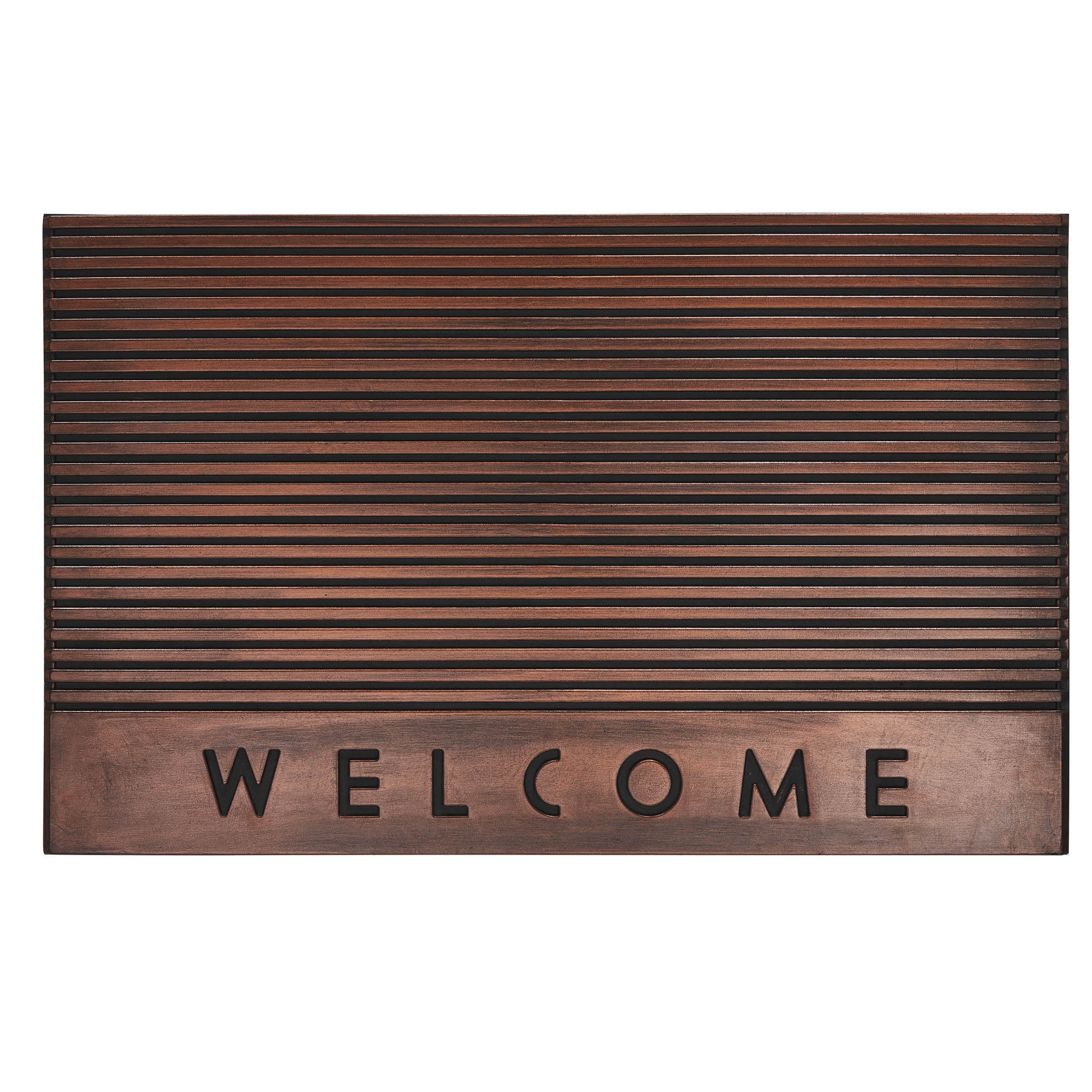Mainstays Welcome Copper Rubber Wood Slat Outdoor Doormat, 18" x 30"