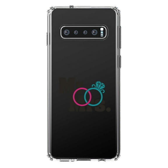 DistinctInk Clear Shockproof Hybrid Case for Samsung Galaxy S10  PLUS (6.4" Screen) - TPU Bumper Acrylic Back Tempered Glass Screen Protector - Mr. & Mrs. Wedding Rings