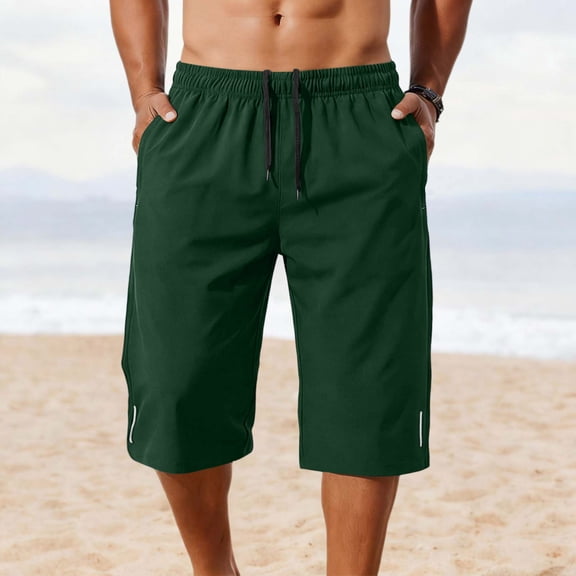 Kakii Men's Athletic Running Shorts Summer Baggy Workout Capri Pants Plus Size Below Knee Casual 3/4 Shorts with Pockets