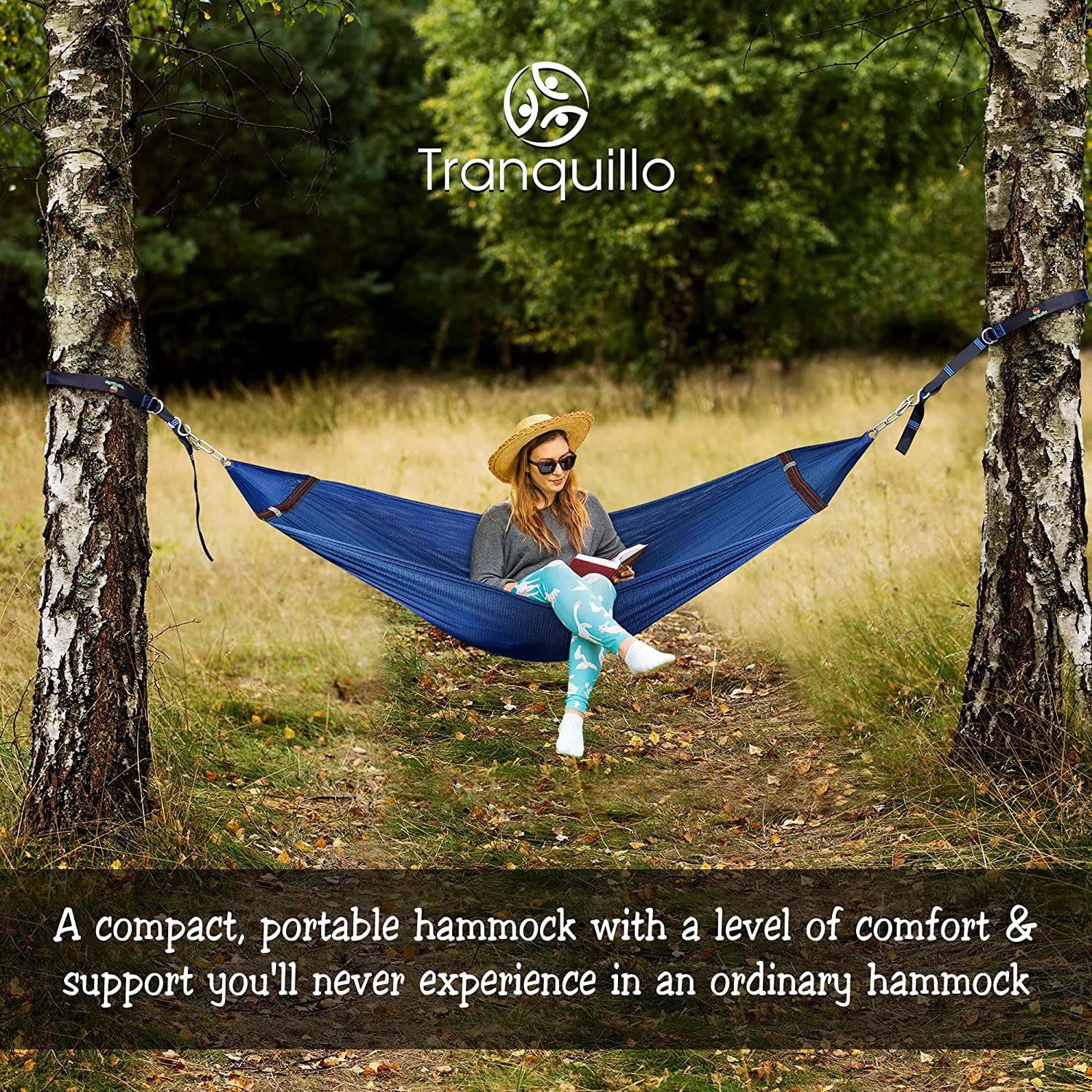 Tranquillo 600lb Capacity 2 Persons 2 Hammocks Included/Foldable Portable Hammocks with Stand, Tree Straps, Carry Bags for Garden Camping, Aegean