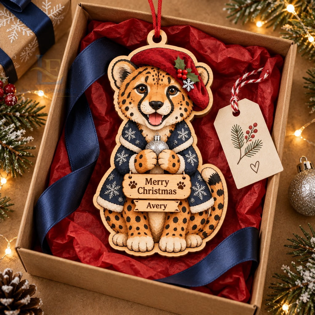 Personalized Wood Ornament Cheetah Snowflake Coat, Two Layer Tree ...