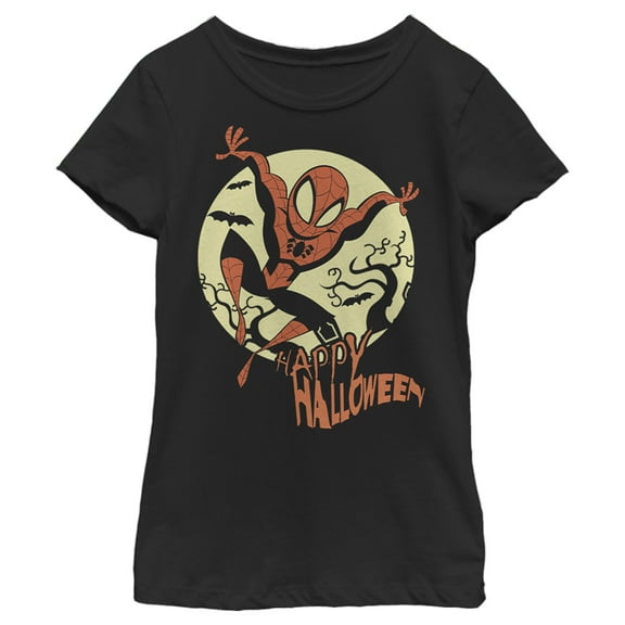 Girl's Marvel Spider-Man Happy Halloween Graphic Tee Black X Small