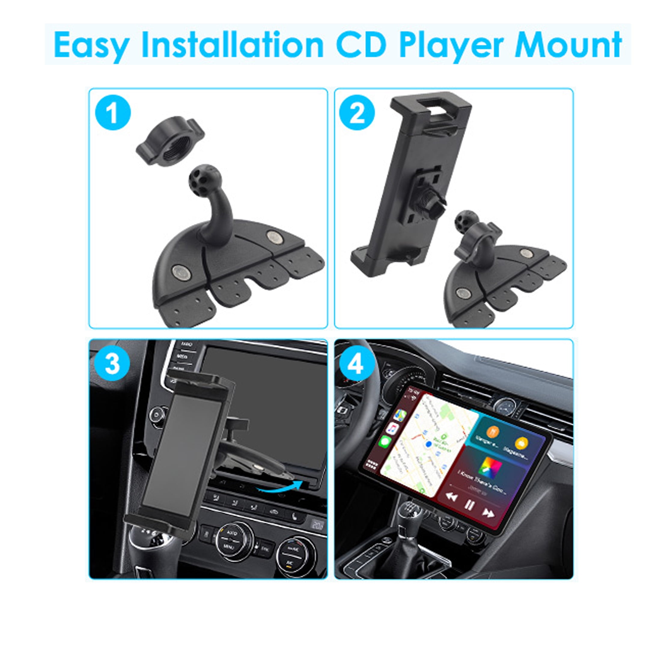 EEEkit 2-in-1 Car Slot Tablet Holder, Universal 360° Rotation CD Player Phone Mount for 4-15in Devices, Black