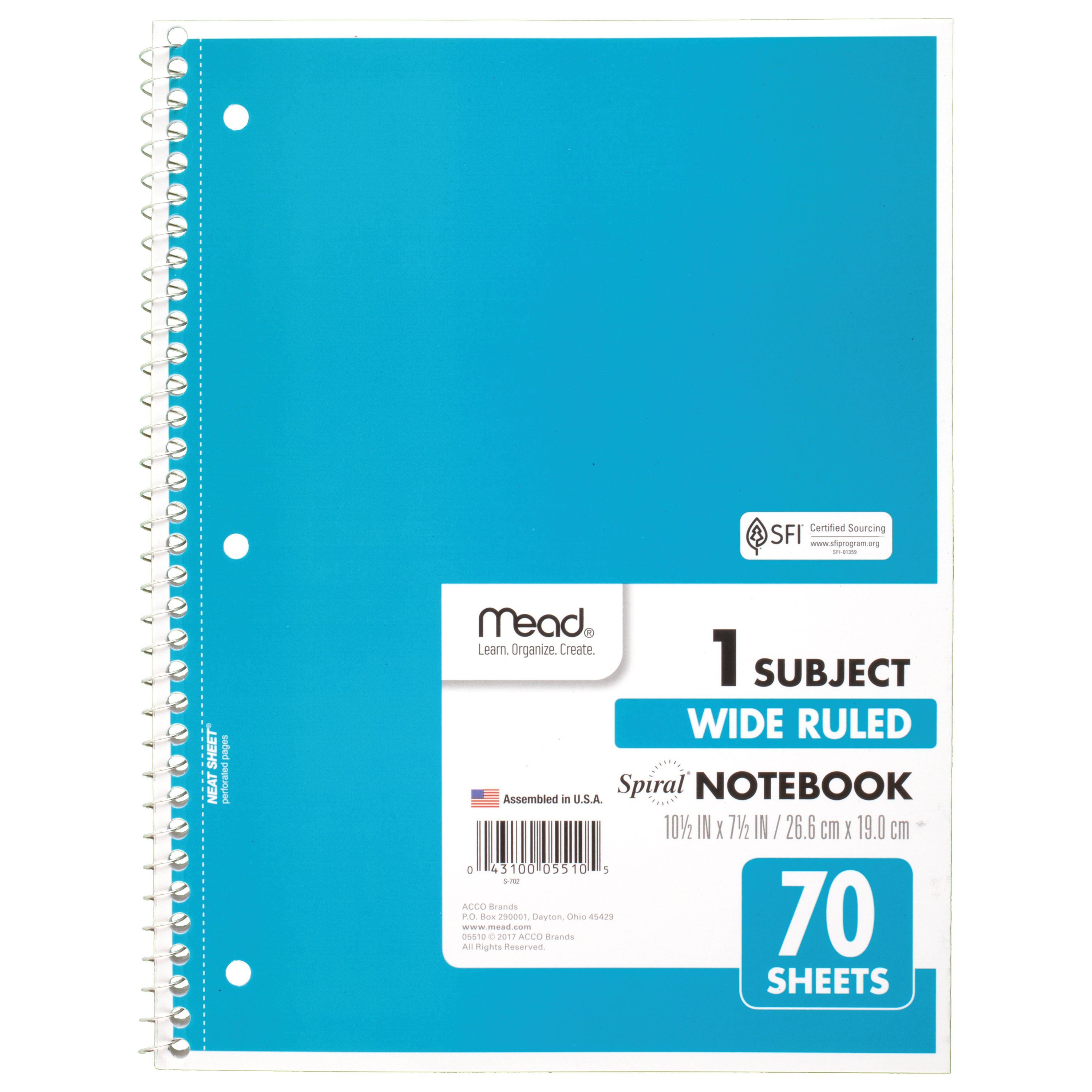Mead Spiral 1 Subject Wide Ruled Notebook 6 Pack, Assorted Colors (73063) - image 3 of 8