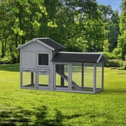 Small Chicken Coop for Outside, Seizeen 61'' Rabbit Hutch Duck House, Wooden Pet Cage with Lockable Doors Waterproof Roof Stair