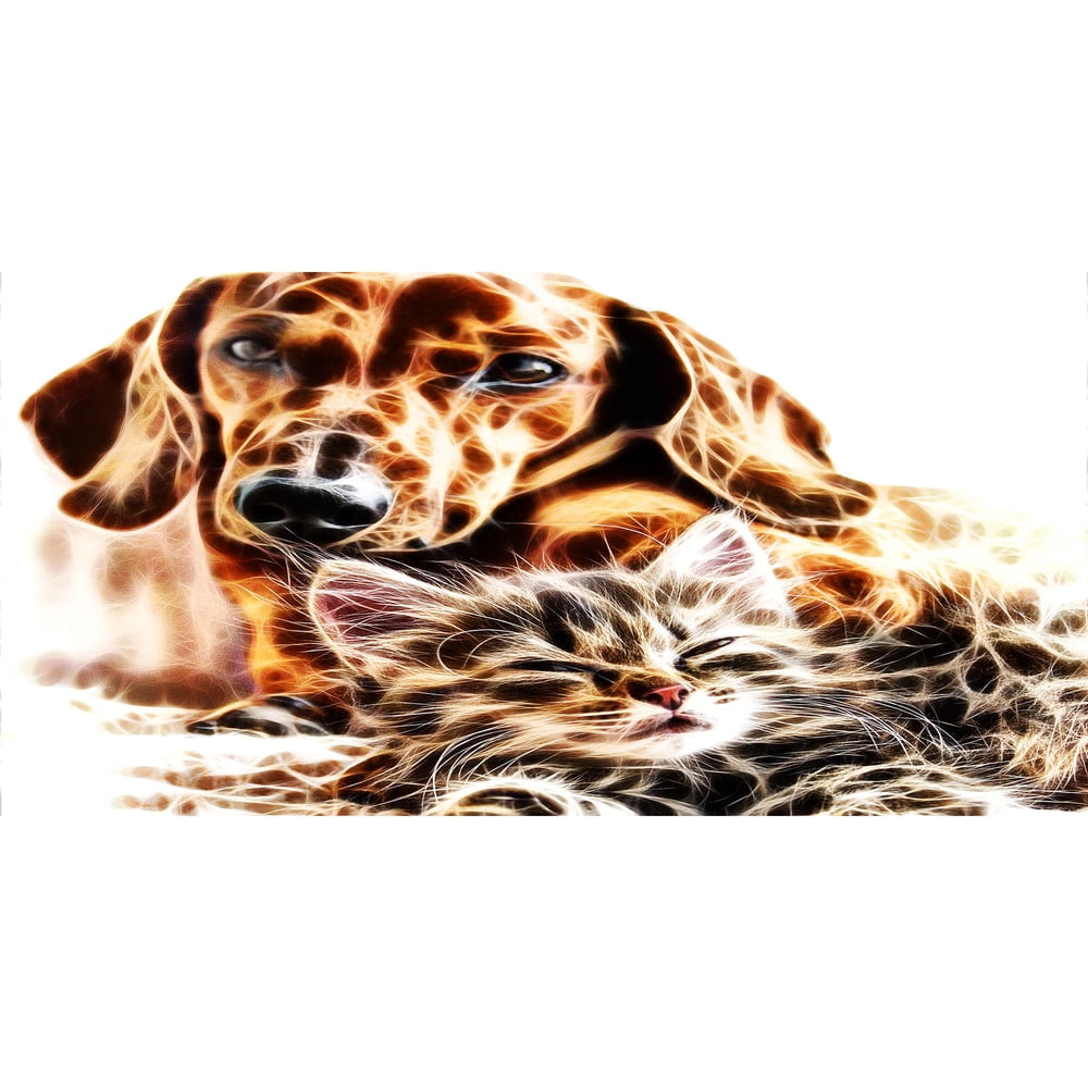 DESIGN ART  "Best Buddies" Cat & Dog Canvas Art Print - 32x16 Inches