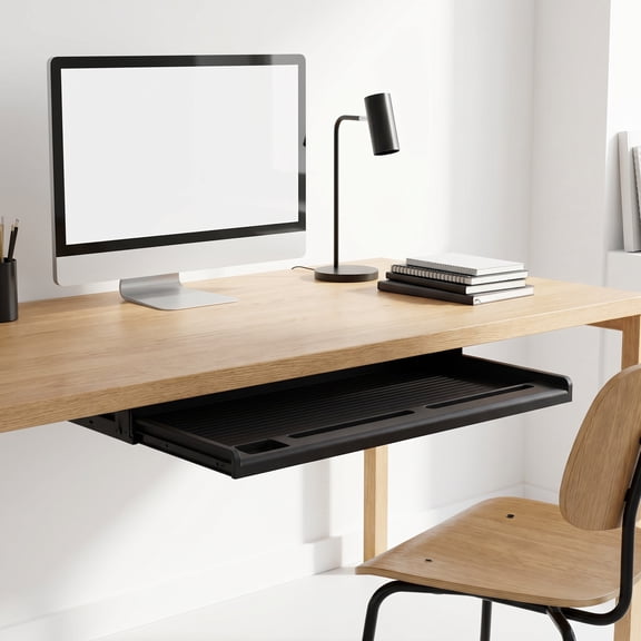 Alasum Black Under Desk Keyboard Drawer with PP Material, Space-Saving Computer Keyboard Tray, 1 Set