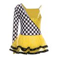 thumbnail image 4 of YiZYiF Race Car Driver Tutu Dress For Girls Long Sleeve Checkered Racer Jumpsuit Racing Unitard Gold 6, 4 of 5